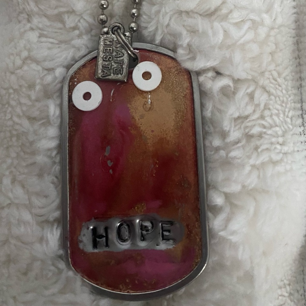 Kate Mesta Pink and Gold Dog Tag Necklace